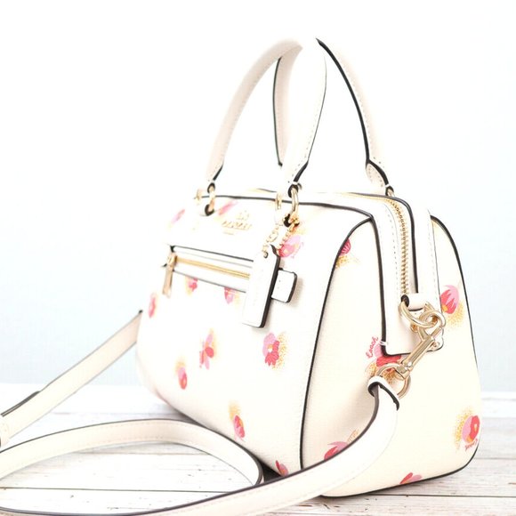 BNWT Coach Rowan Floral Leather Canvas Chalk White Bag Satchel Cross Body C5801 - Picture 14 of 16